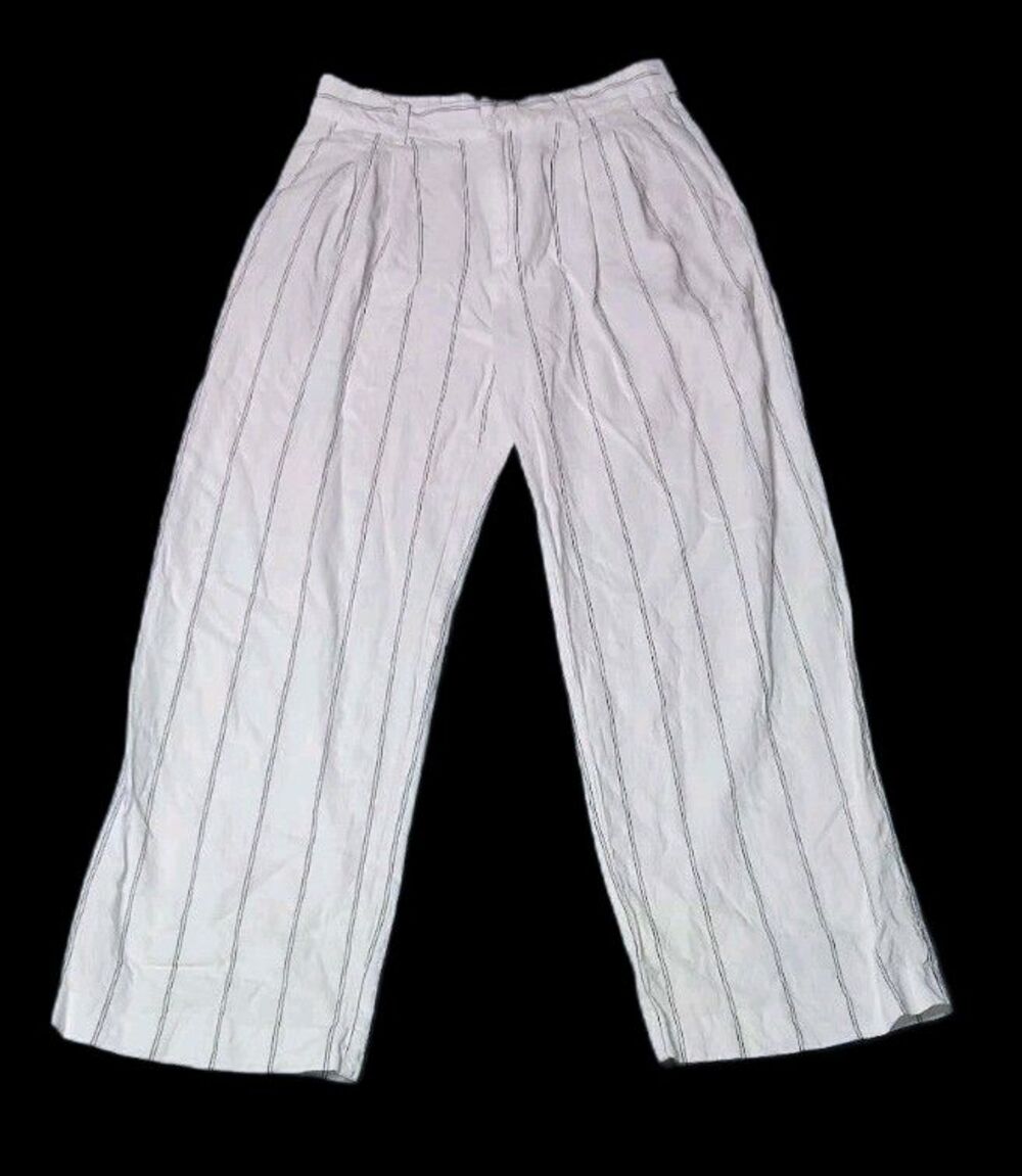 Gap 365 High Rise Linen Blend Trouser Pants Womens Size 2 Black And White...